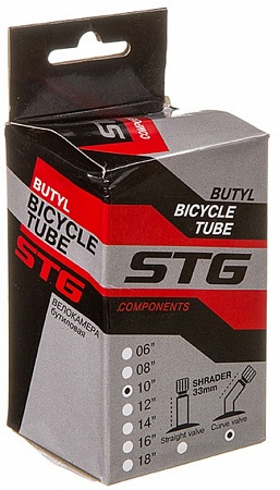 фото Камера велосипедная STG, бутил,10Х1,95/2,25, изогнутый автониппель 33мм  (упак.: коробка) 